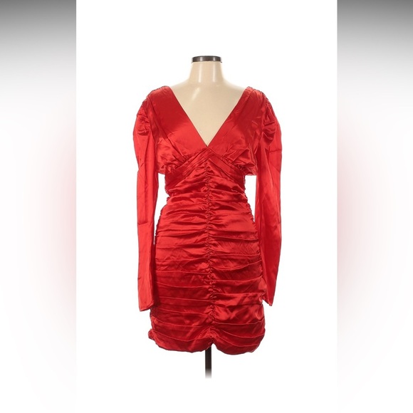 NWT NICHOLAS Gathered Party Dress Scarlet Red Mini Dress Size 10 - Picture 4 of 6